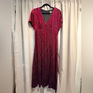 Taylor Burgundy Velvet Maxi Dress with Pattern